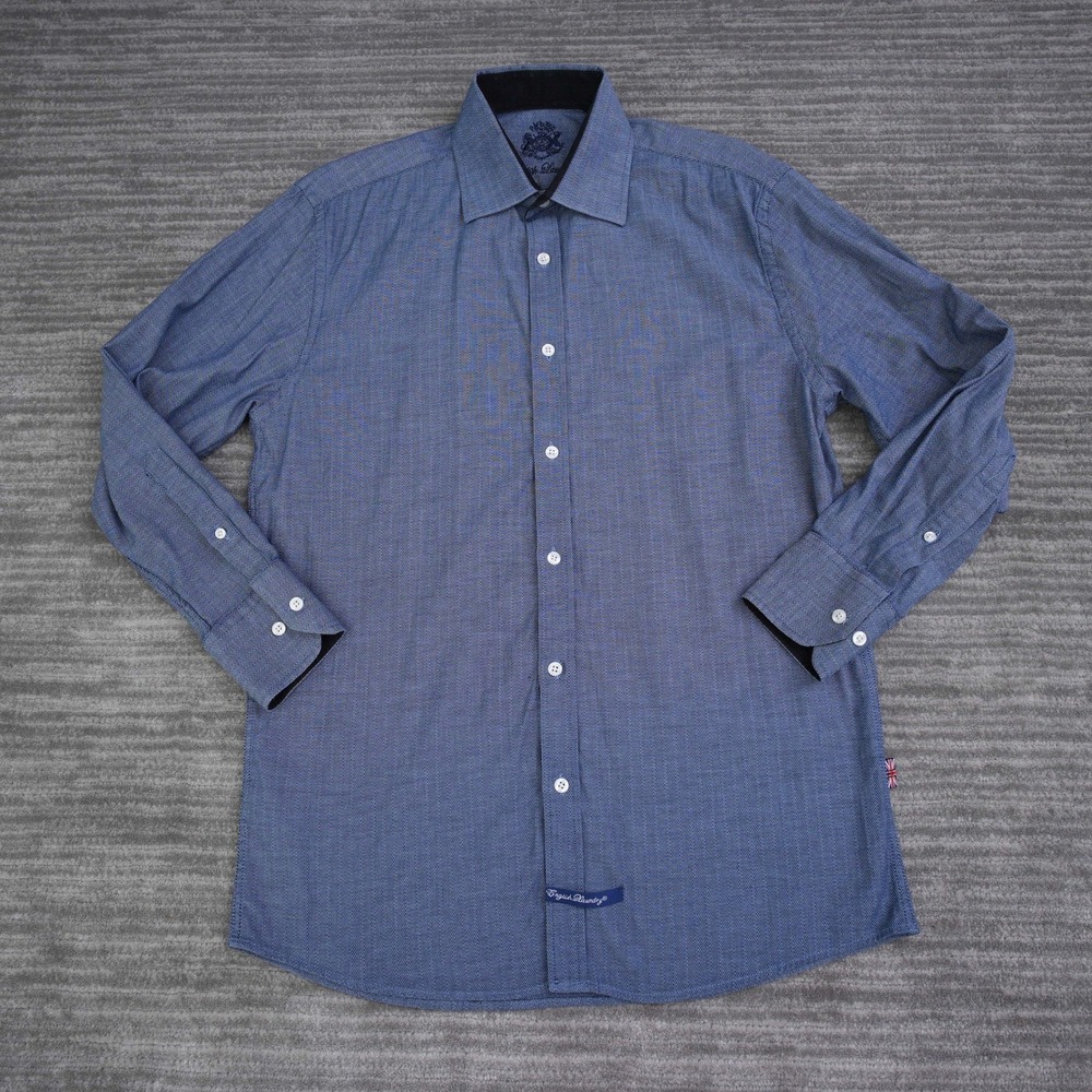 English Laundry‎ Mens Blue Herringbone Button Down Shirt Medium 15-15.5 32-33